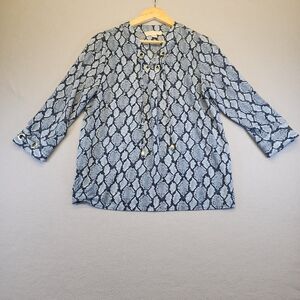 Michael Kors Snake Print Grommet Blouse M | Blue Indie Sleaze Mob Wife Chic